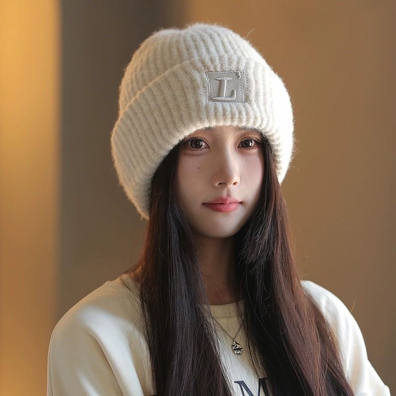 女士秋冬季针织堆堆帽大头围宽松保暖护耳帽大脸显脸小百搭保暖帽