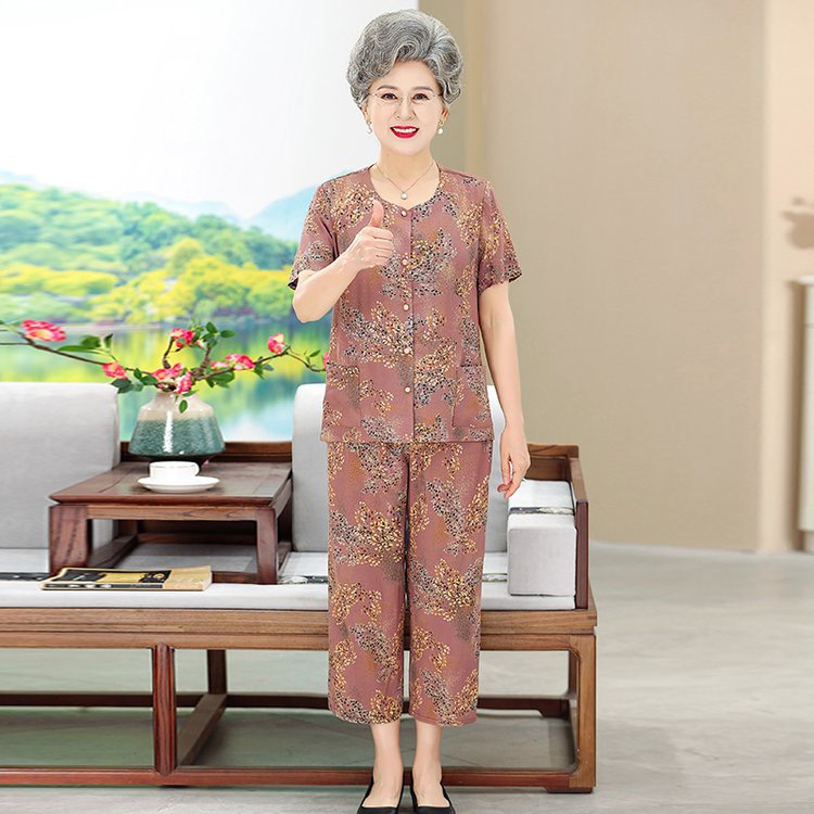 中老年女装老太太奶奶装夏季套装气质大码薄款宽松洋气时尚休闲