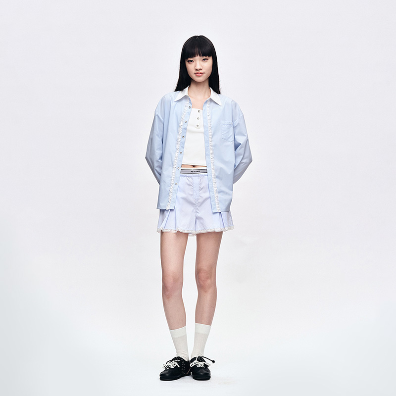 Herlian2025年春夏宽松廓形撞色拼接长袖衬衫