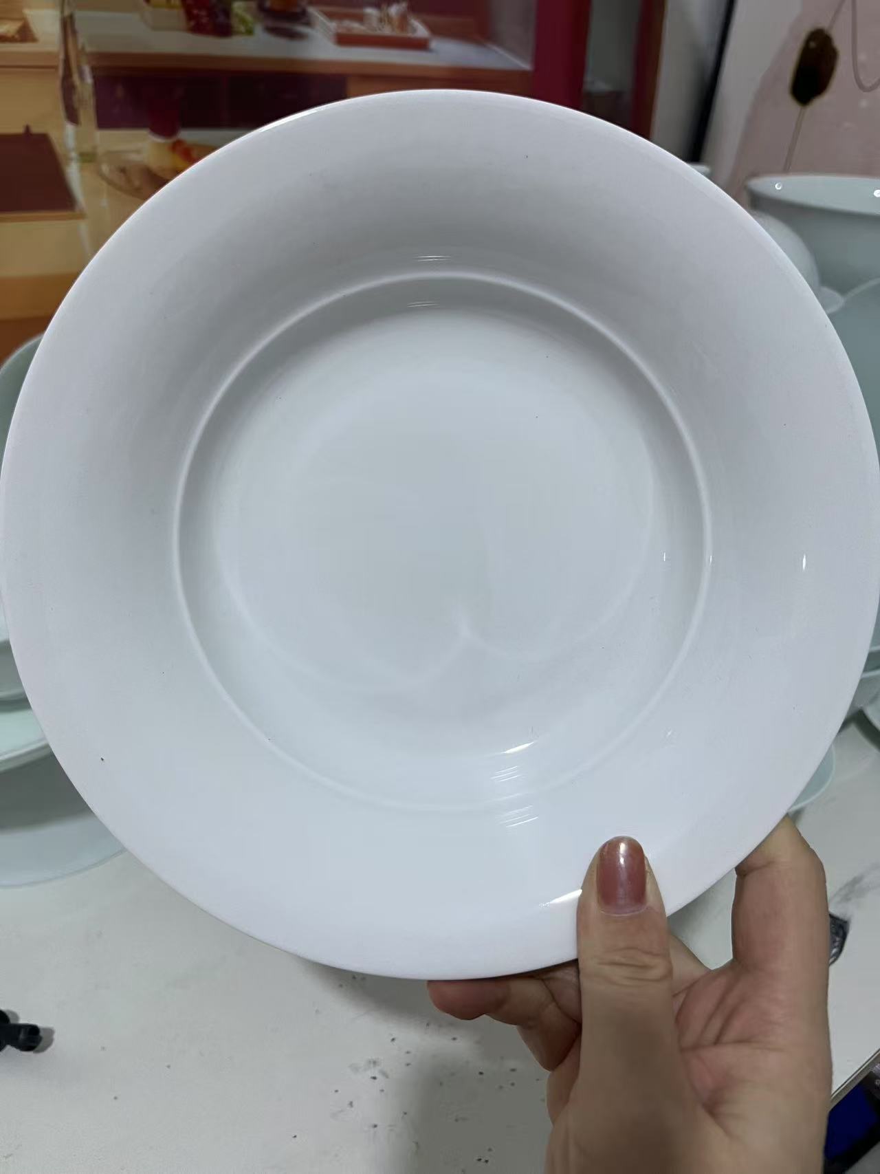 景德镇釉下彩高温白瓷8英寸菜盘子4个 微瑕