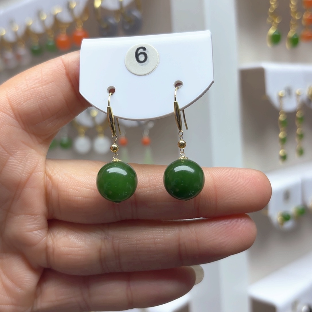 和田玉耳饰18K金镶嵌