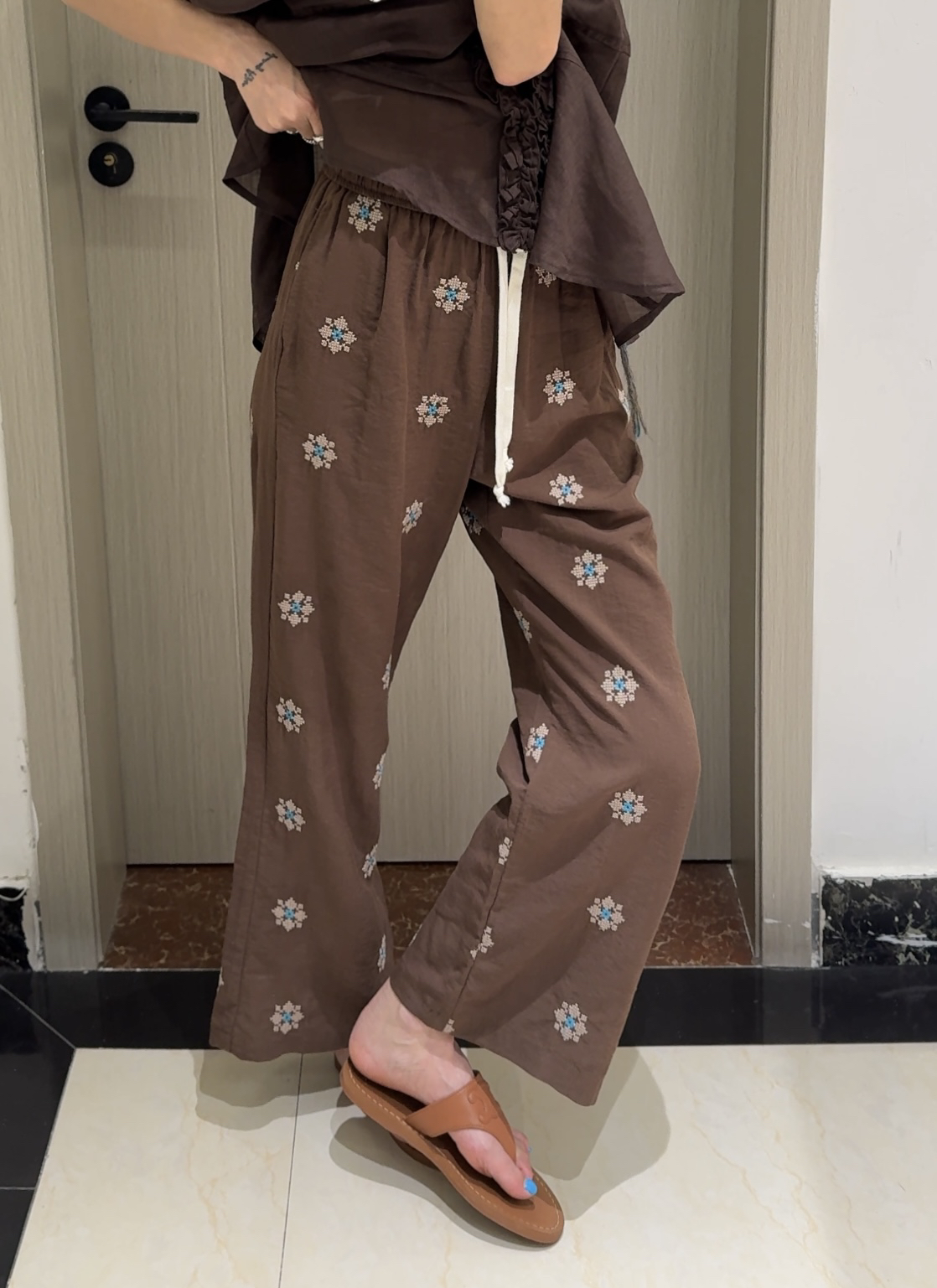 【SSOUHAN】韩版重工定位刺绣遛弯裤显瘦好穿小众设计