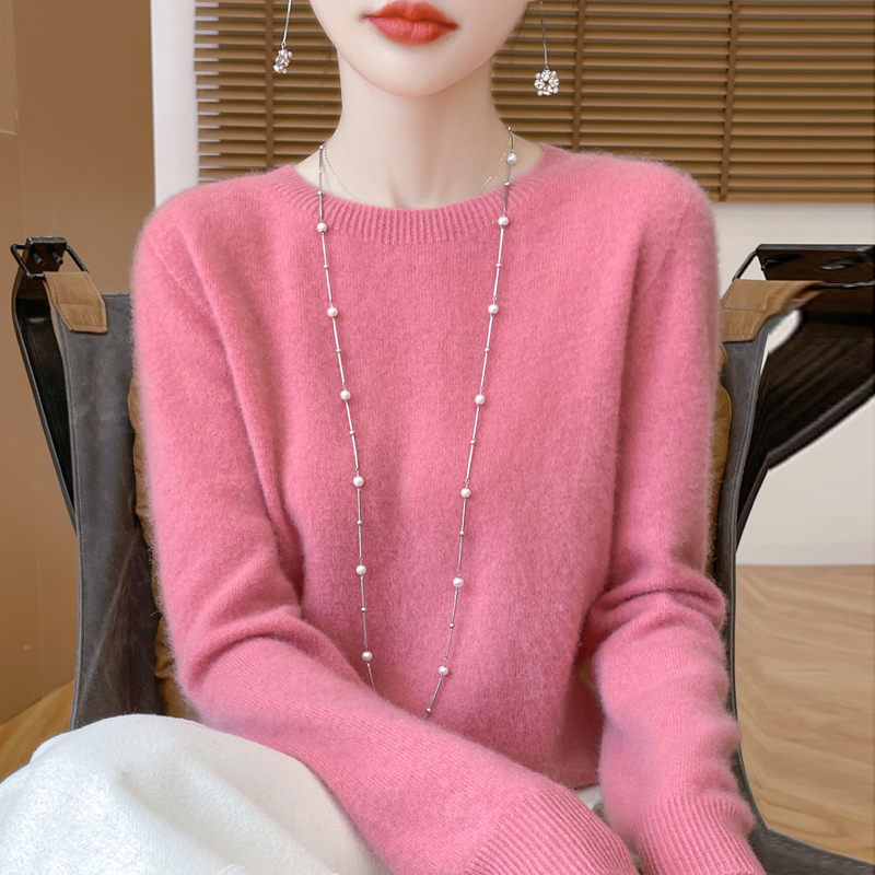 新款秋冬羊毛圆领针织衫纯色时尚打底衫百搭宽松套头长袖针织衫