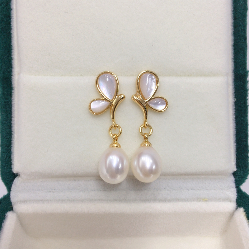 173天然淡水珍珠蝴蝶耳钉甜妹轻奢简约水滴珍珠耳坠
