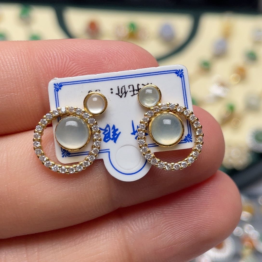 翡翠耳饰银S925镶嵌阿*姐纯天然缅甸翡翠