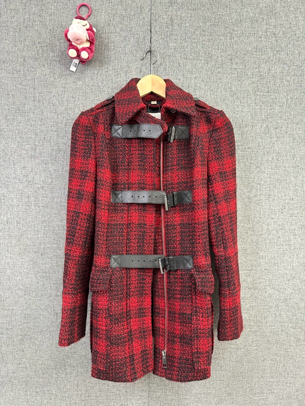99新 BURBERRY/博柏利 34码/红色羊毛外套/r388