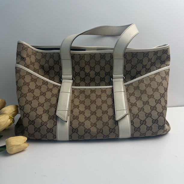 95新 GUCCI/古驰 古驰帆布老花托特包