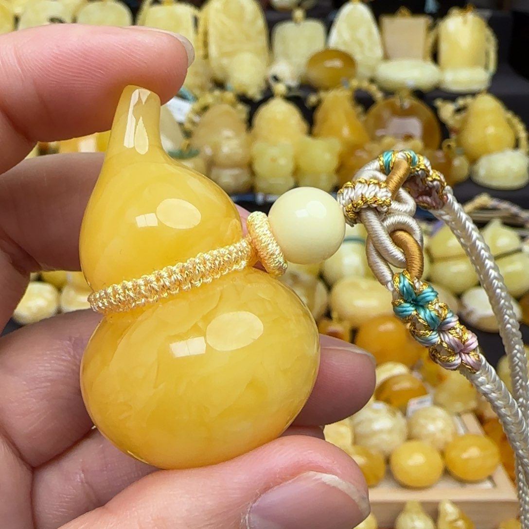 蜜蜡套链未镶嵌天然焦皮料蜜蜡葫芦吊坠