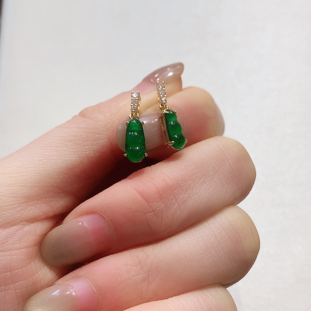 翡翠银S925镶嵌耳饰天然翡翠