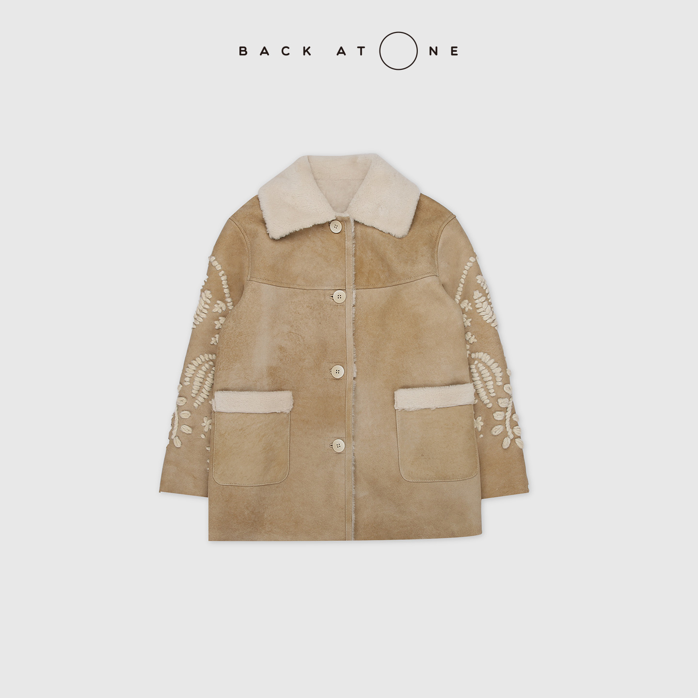 BACKATONE“牧野奢颂 ” 复古绣花皮毛一体翻领外套 BFF-1GC285B-K 