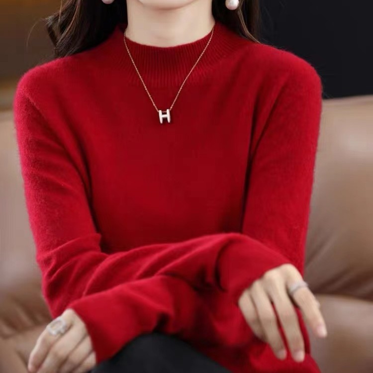 涵玖玥【100羊毛】富贵领多色软肤气质套衫长袖上衣07-878