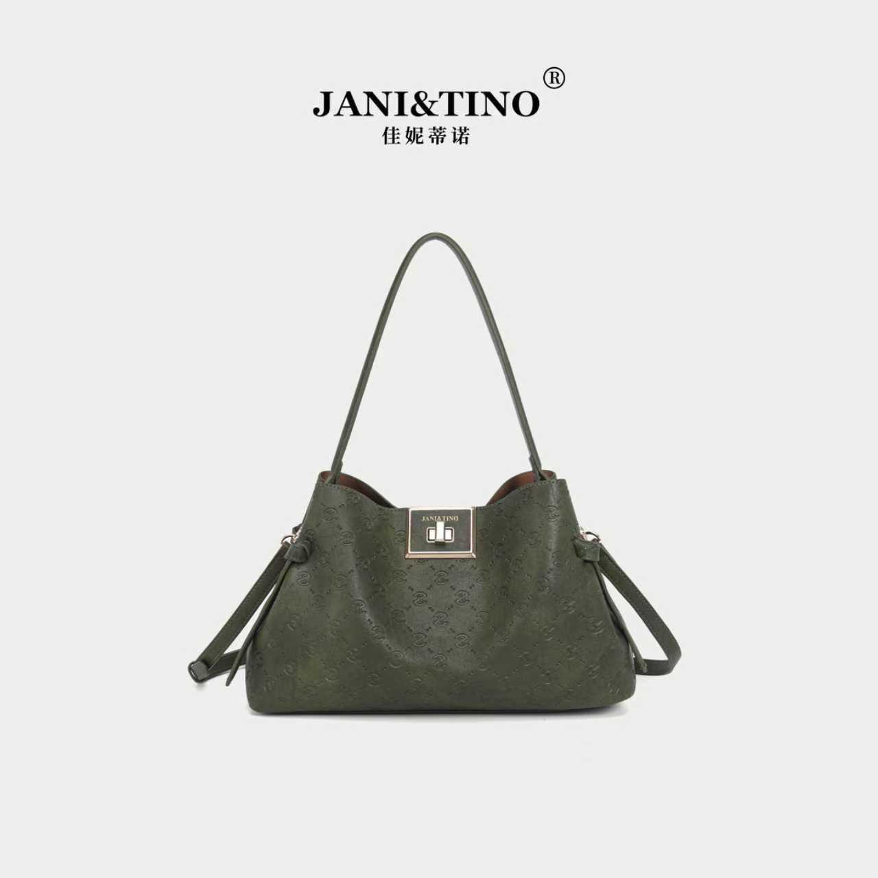 JANITINO/佳妮蒂诺当季新款复古时尚高级感单肩手提包5040绿