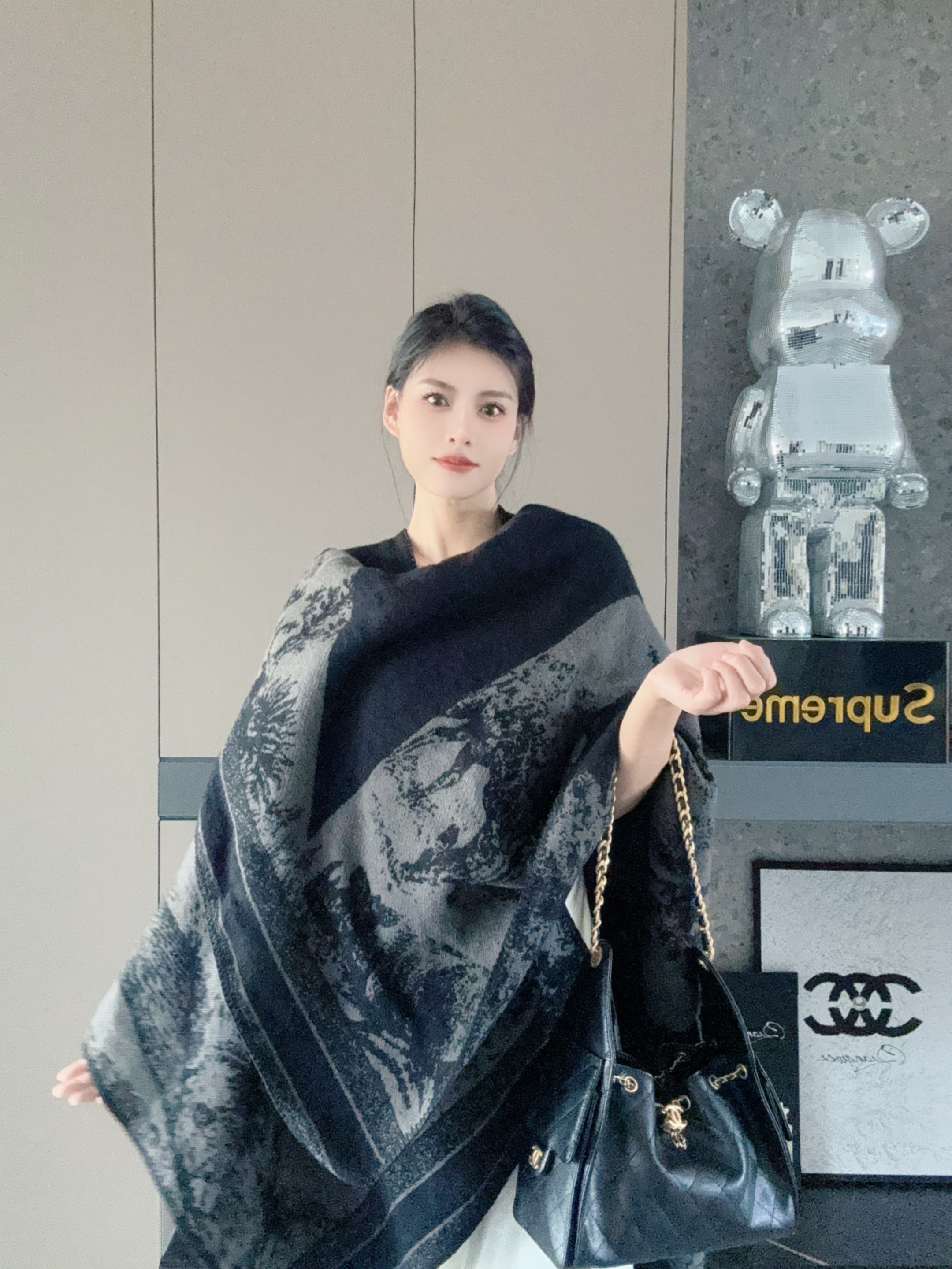【林间小鹿】设计感仿羊绒披肩女秋冬空调保暖双面针织高端披风外搭
