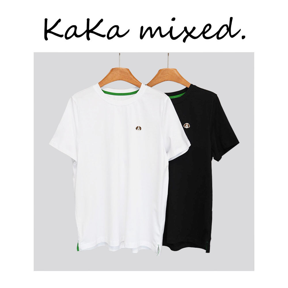 "小狗"标绿色圆领短袖T恤