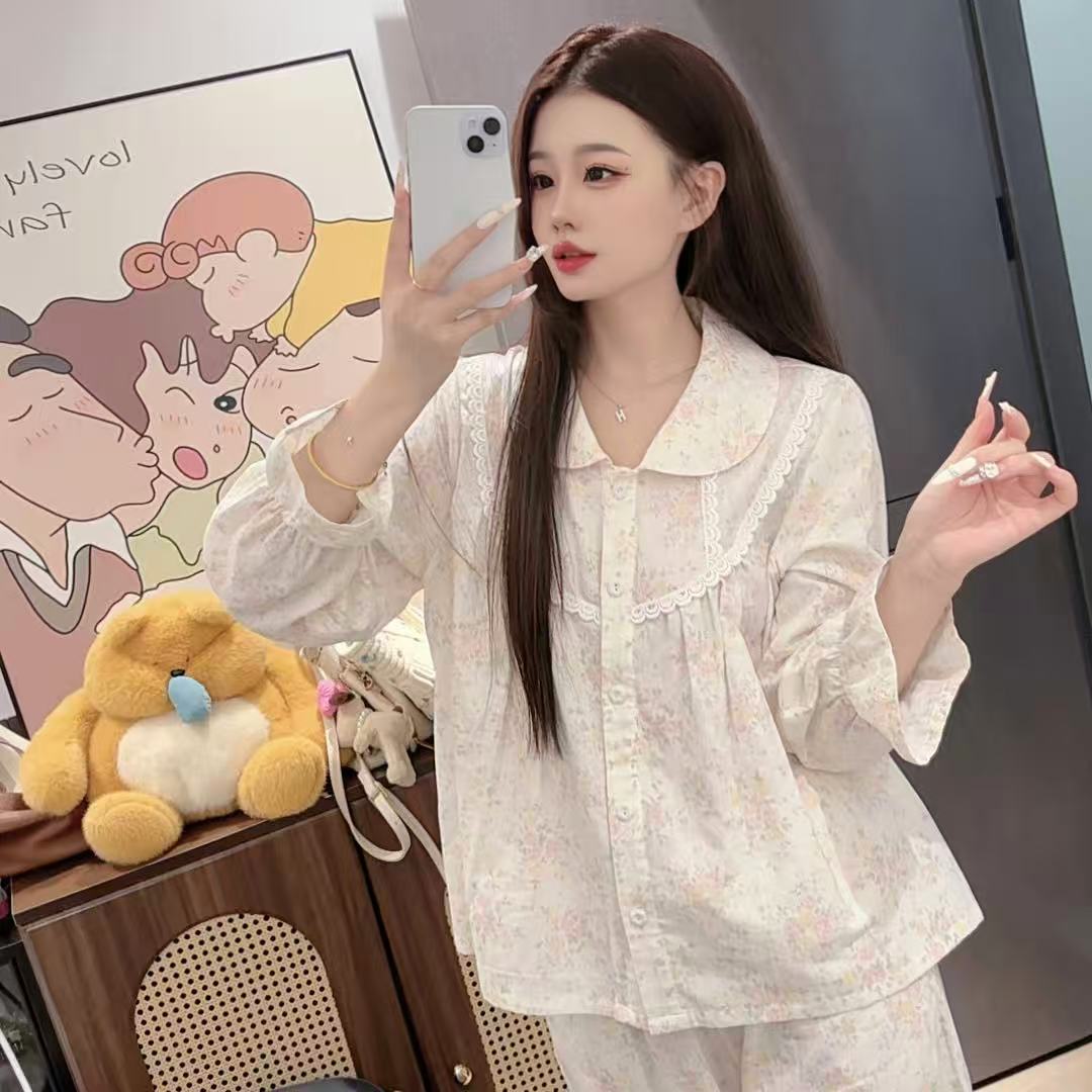 （碎花甜心）秋季小情新可爱休闲纯棉长袖女睡衣家居服亲肤显瘦外穿