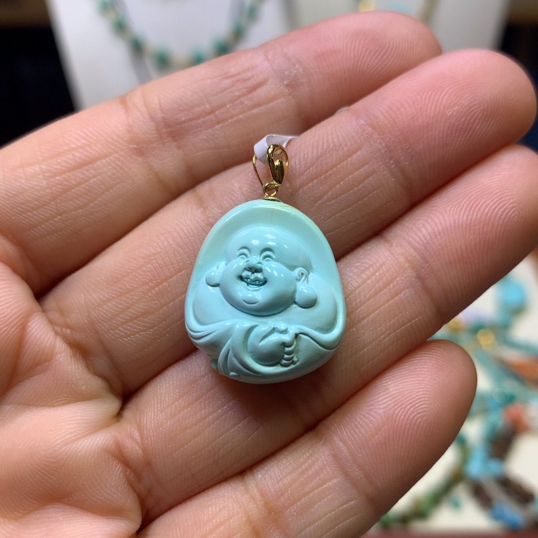 绿松石18K金镶嵌挂件