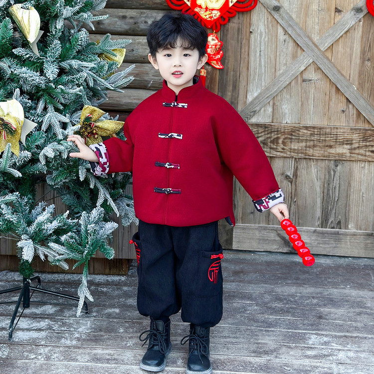 拜年服男童新中式套装夹棉外套男孩喜庆过年棉衣儿童国风唐装衣服