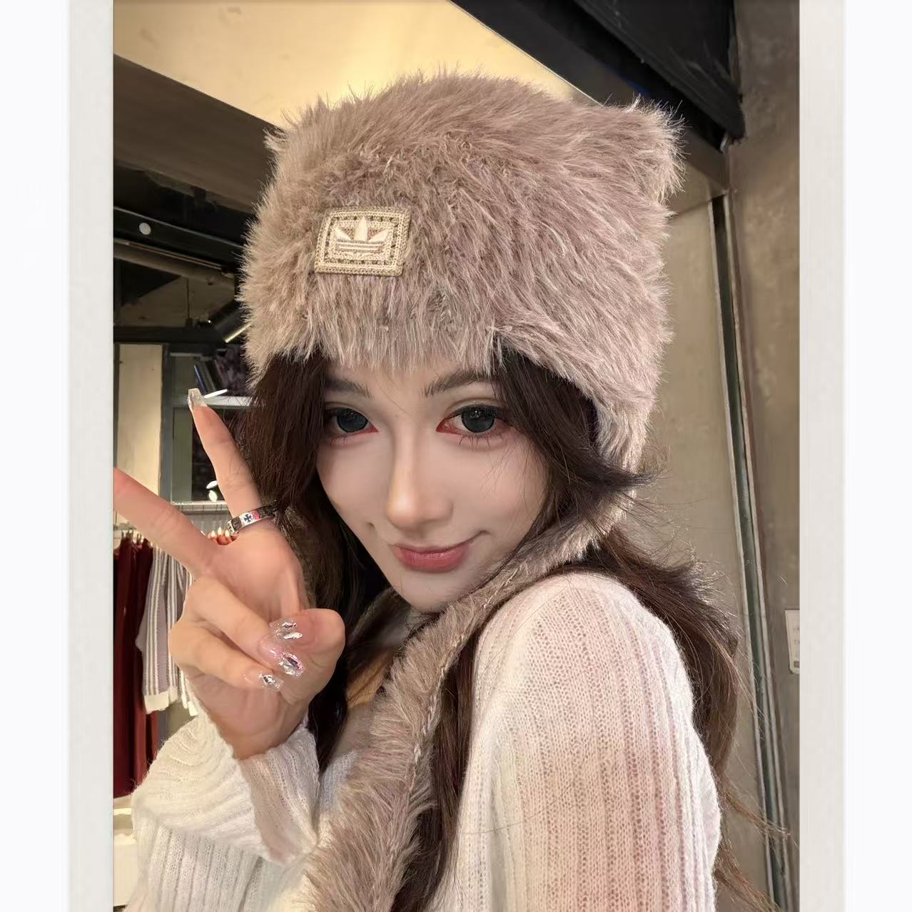 Adidas NEW YEAR BEANIE 新年款保暖毛绒猫耳帽针织护耳帽 KH0285