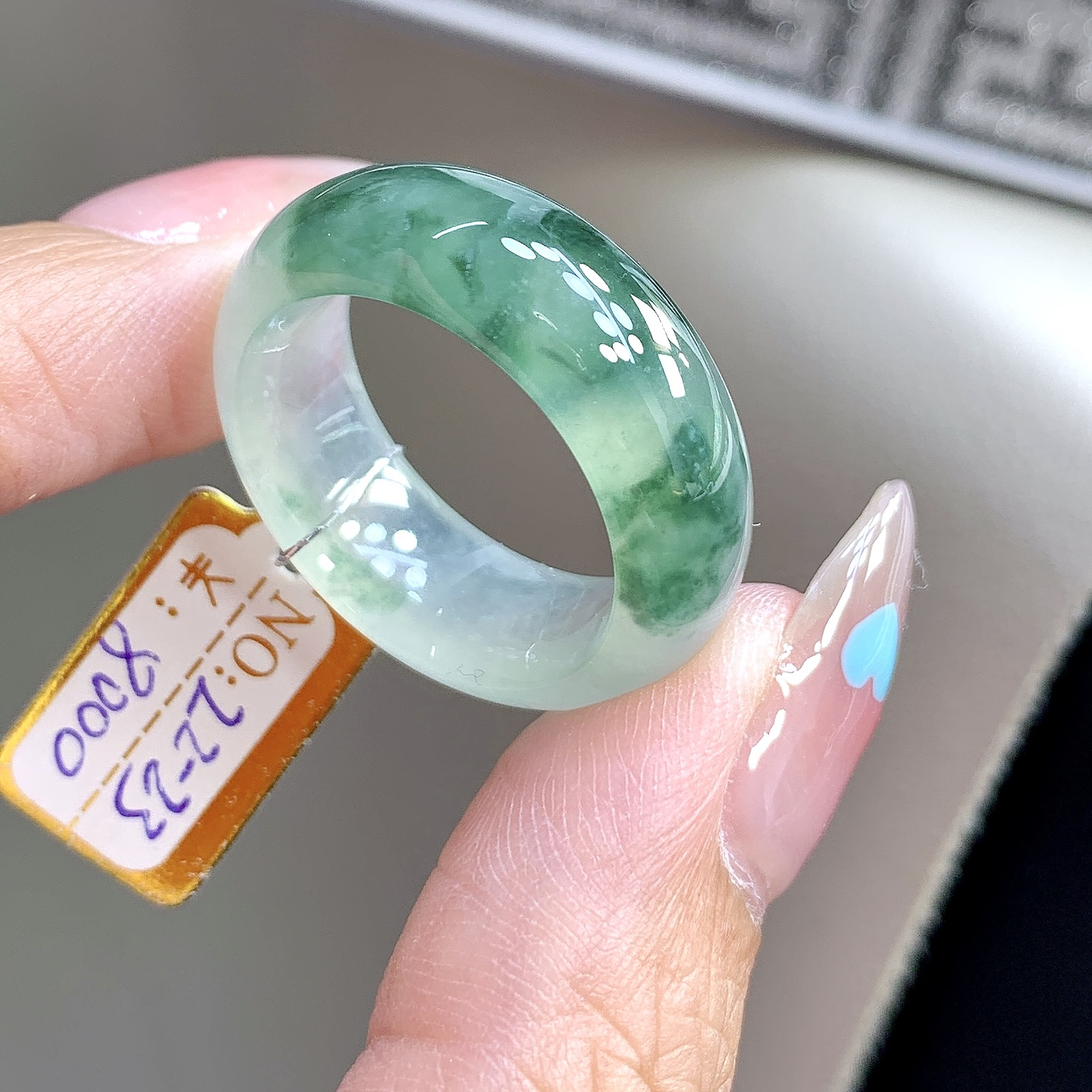 22号23号 宽版 冰种飘花缅甸翡翠戒圈 尺寸19.6-9.1-4.5mm