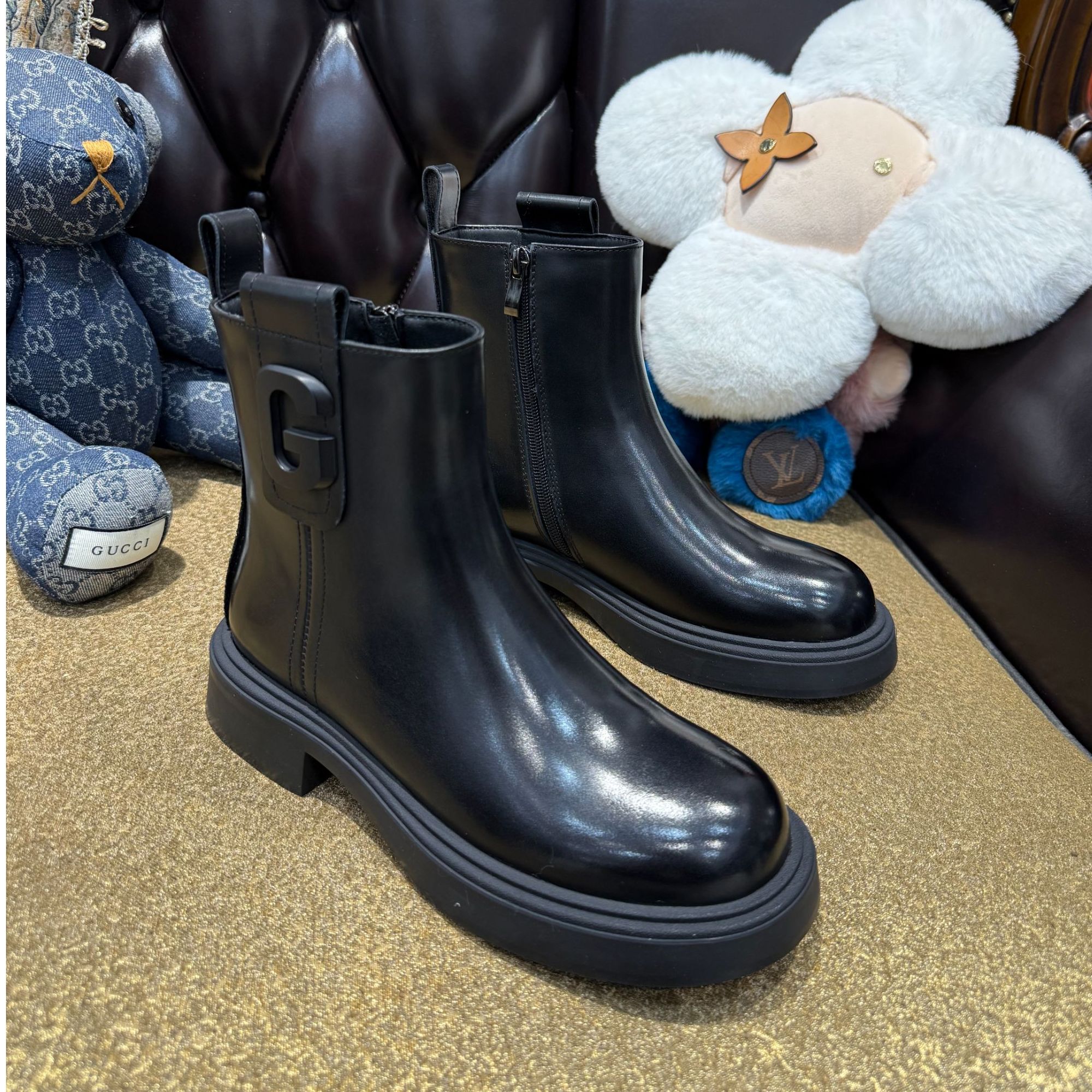 [大韩韩]秋冬新品6855-6牛皮圆头厚底3CM左右气质百搭质感马丁靴