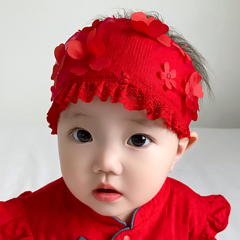 女宝宝夏季囟门帽空顶帽防风帽大红宽发带公主帽四季帽圈 MZ1908