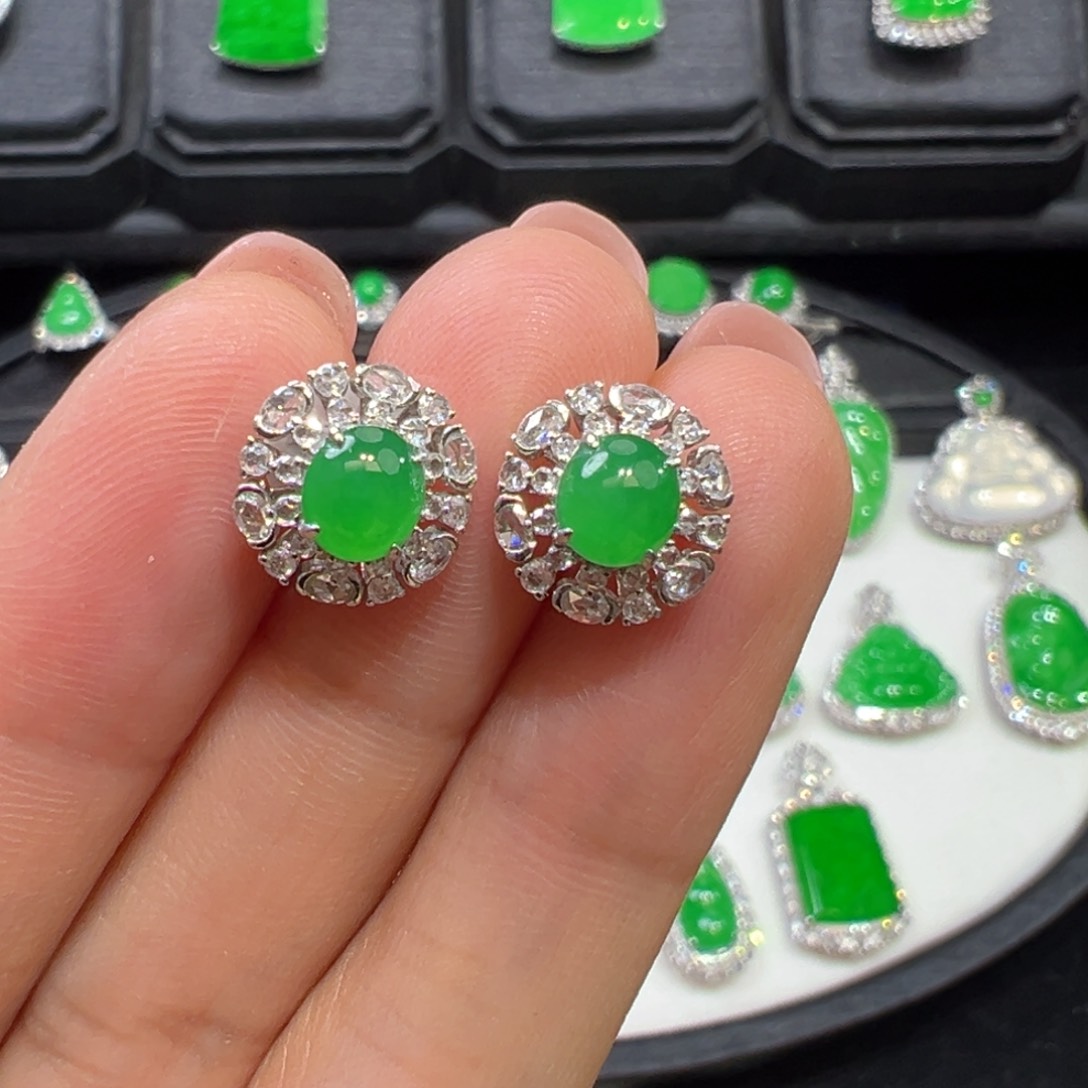 翡翠耳饰18K金镶嵌收到货48小时鉴赏期