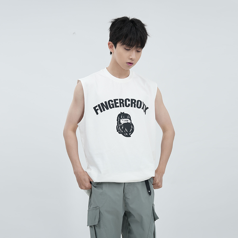 FINGERCROXX纯棉背心夏季涂鸦欧若风印花无袖休闲上衣情侣装国朝