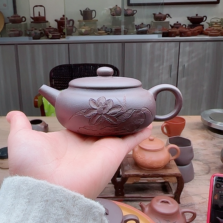 紫砂茶壶紫泥150 c C小任刻绘