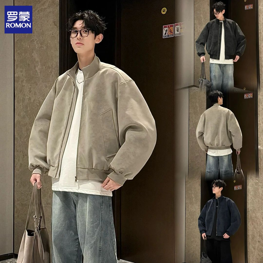 罗蒙-【扎染脏脏】美式复古立领PU皮夹克男百搭宽松痞帅上衣外套