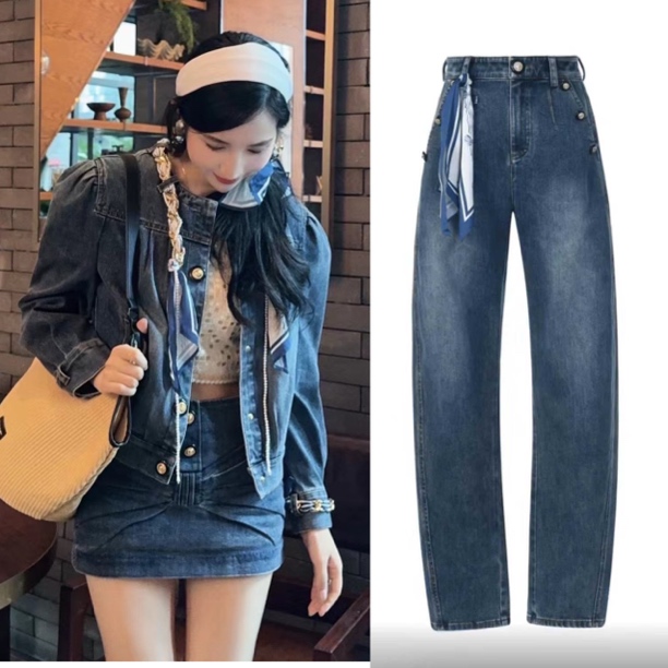 辰辰服饰木子牛仔飘带重工外套半裙裤子