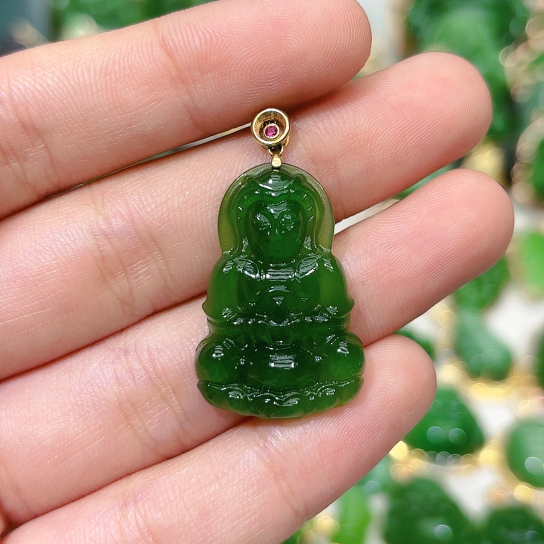 和田玉（碧玉）颈饰18K金镶嵌