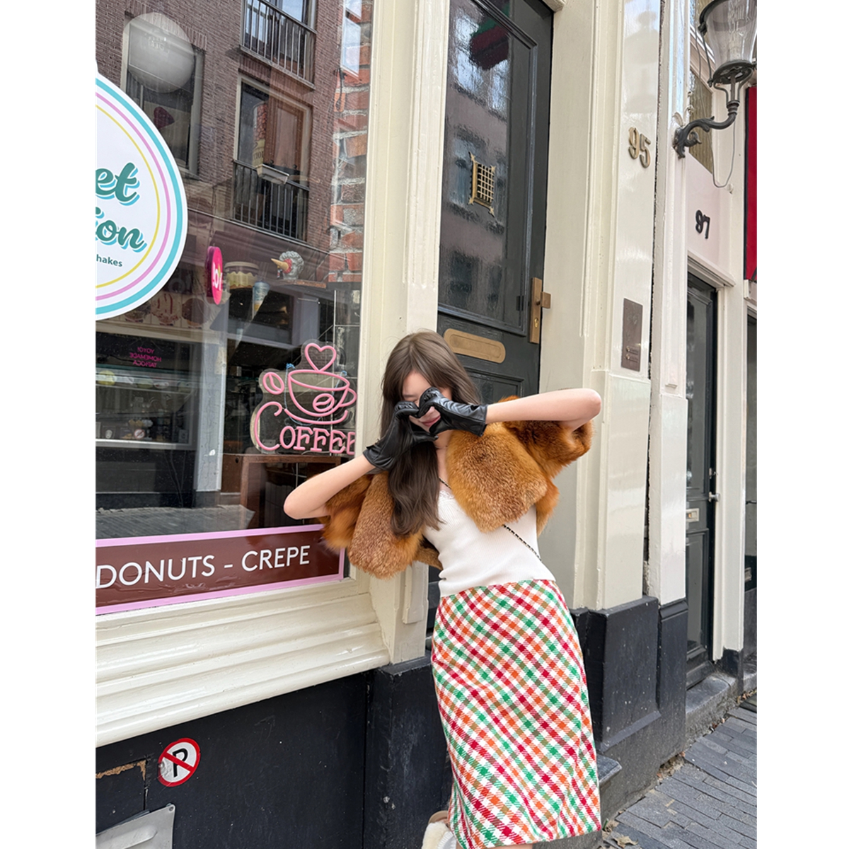 23%绵羊毛彩虹格半身裙高腰A字复古裙