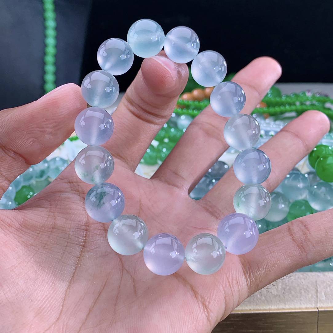 极品玻璃种起钢起杠光透绳马卡隆缅甸纯天然翡翠A货行家品质手串
