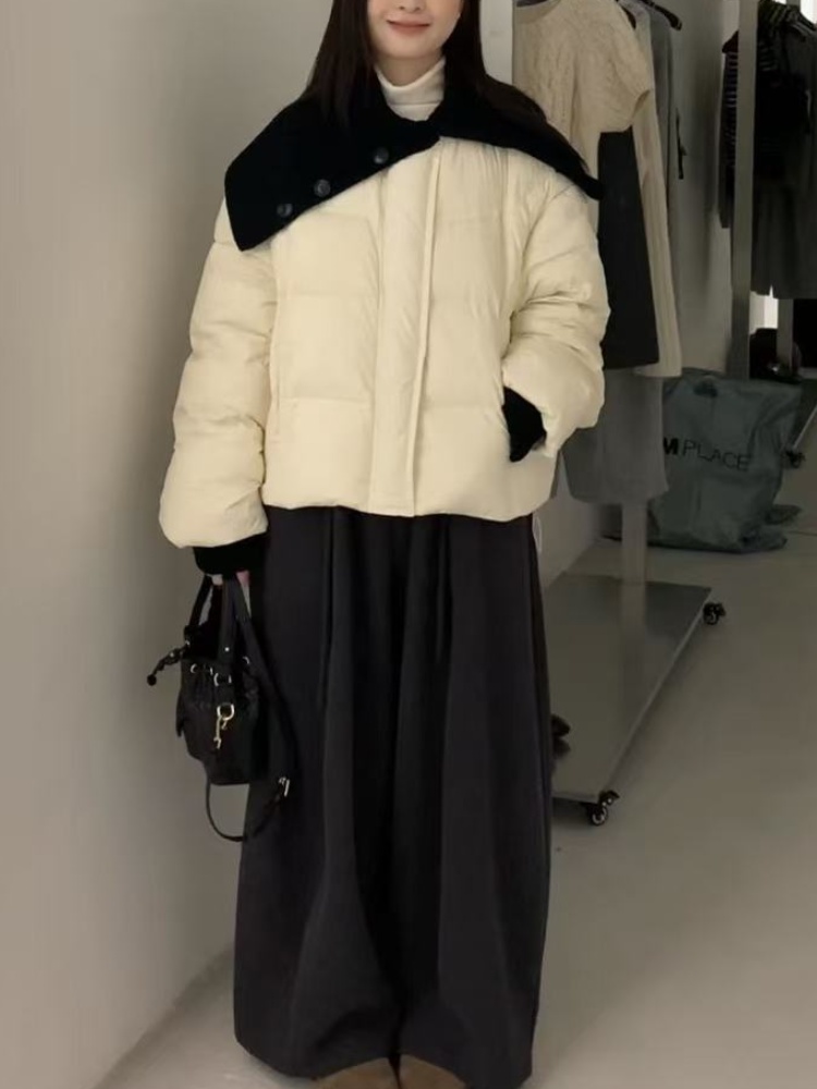 【济州岛】2025冬季：纯色泡芙短款羽绒服+围脖两件套 25209