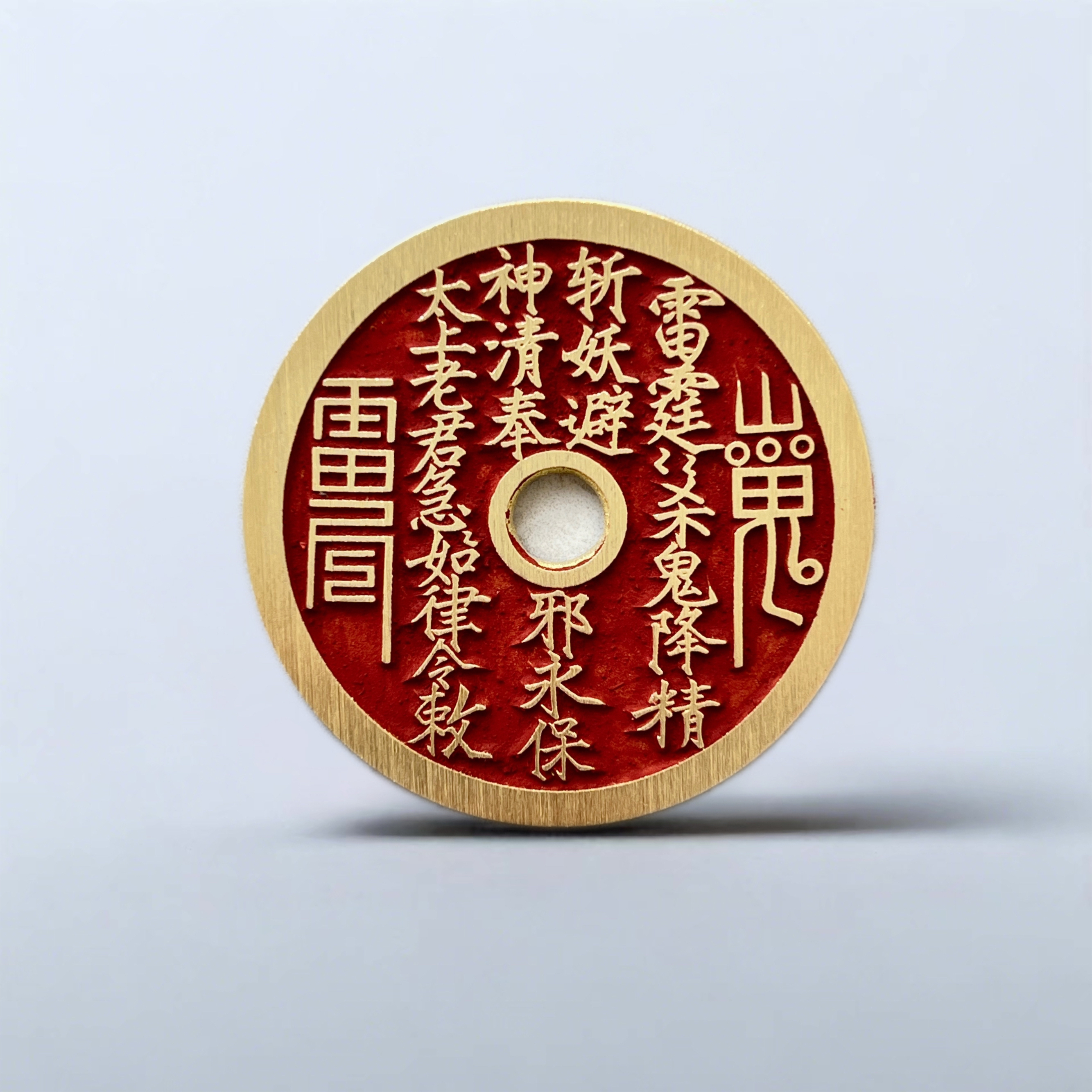 黄铜吊坠 黄铜饰品挂件工艺品徽宗朱砂山鬼花钱红色金色吊坠送绳