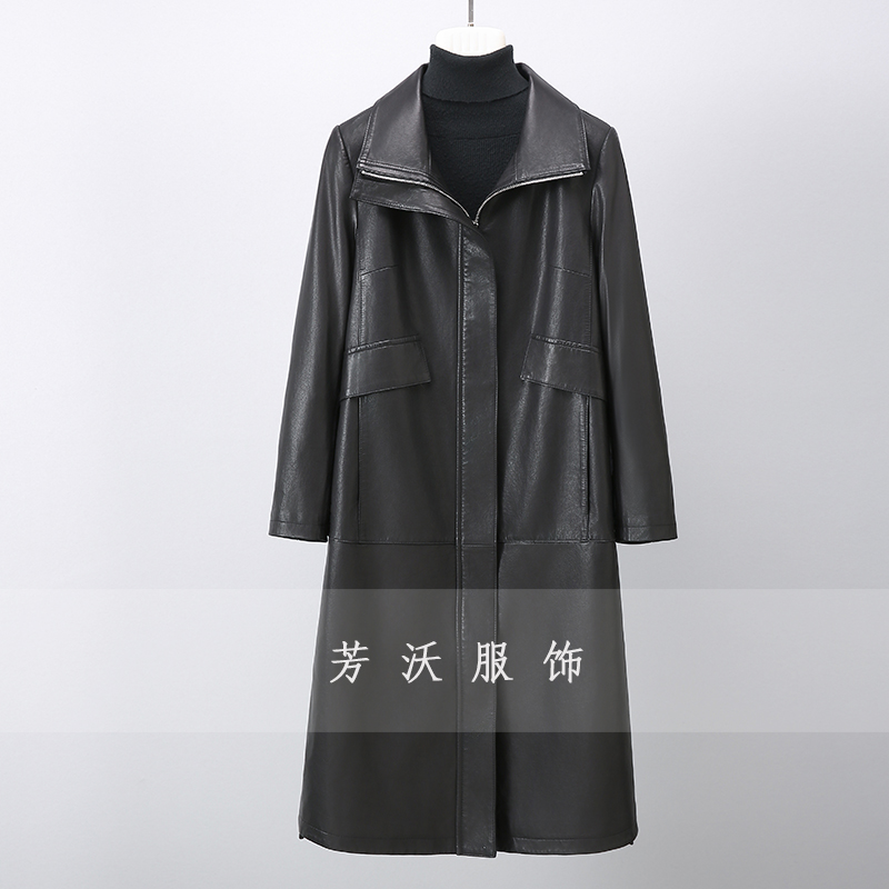 海宁高端女装头层绵羊皮真皮皮衣女中长款港风皮风衣时尚洋气