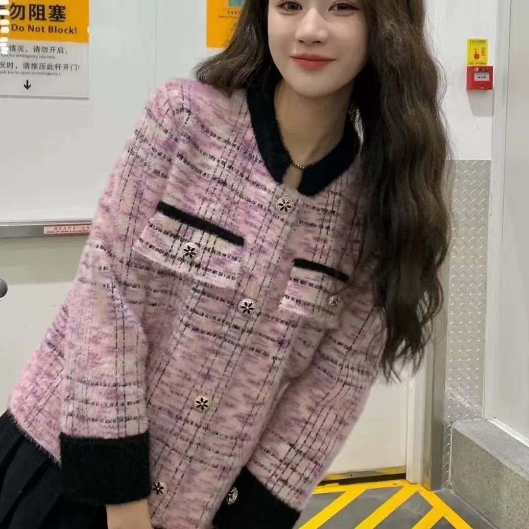 011网红短外套女直下摆立领短款上衣格子春季小香风纯色