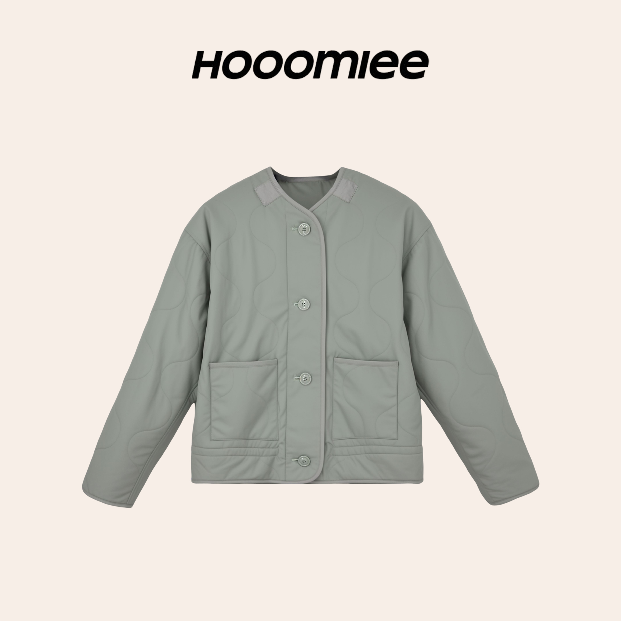 Hooomiee 秋冬氛围  小香风圆领外口袋廓版绗缝棉服外套LG065