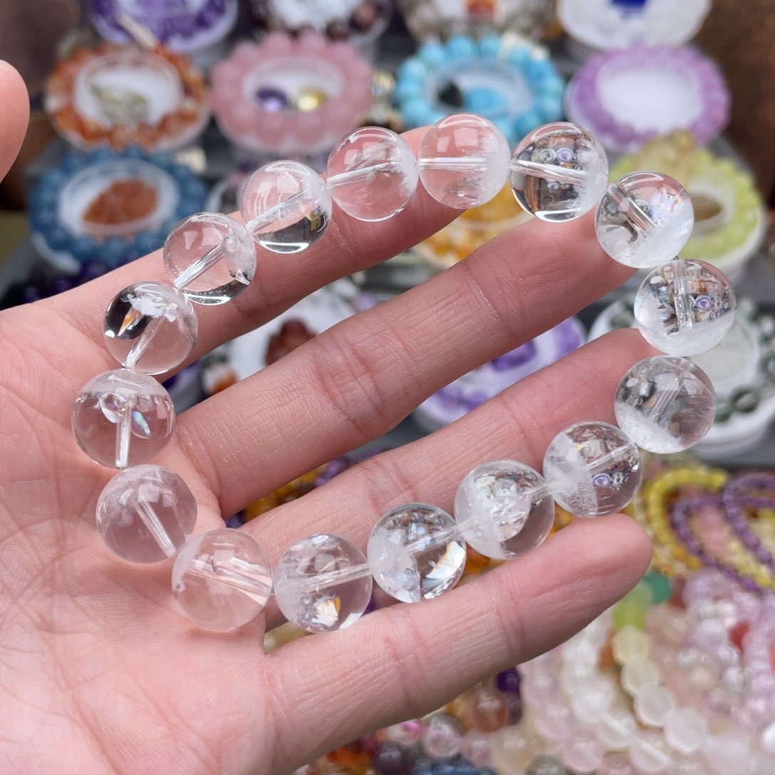 水晶手链未镶嵌雪花幽灵彩光13mm➕