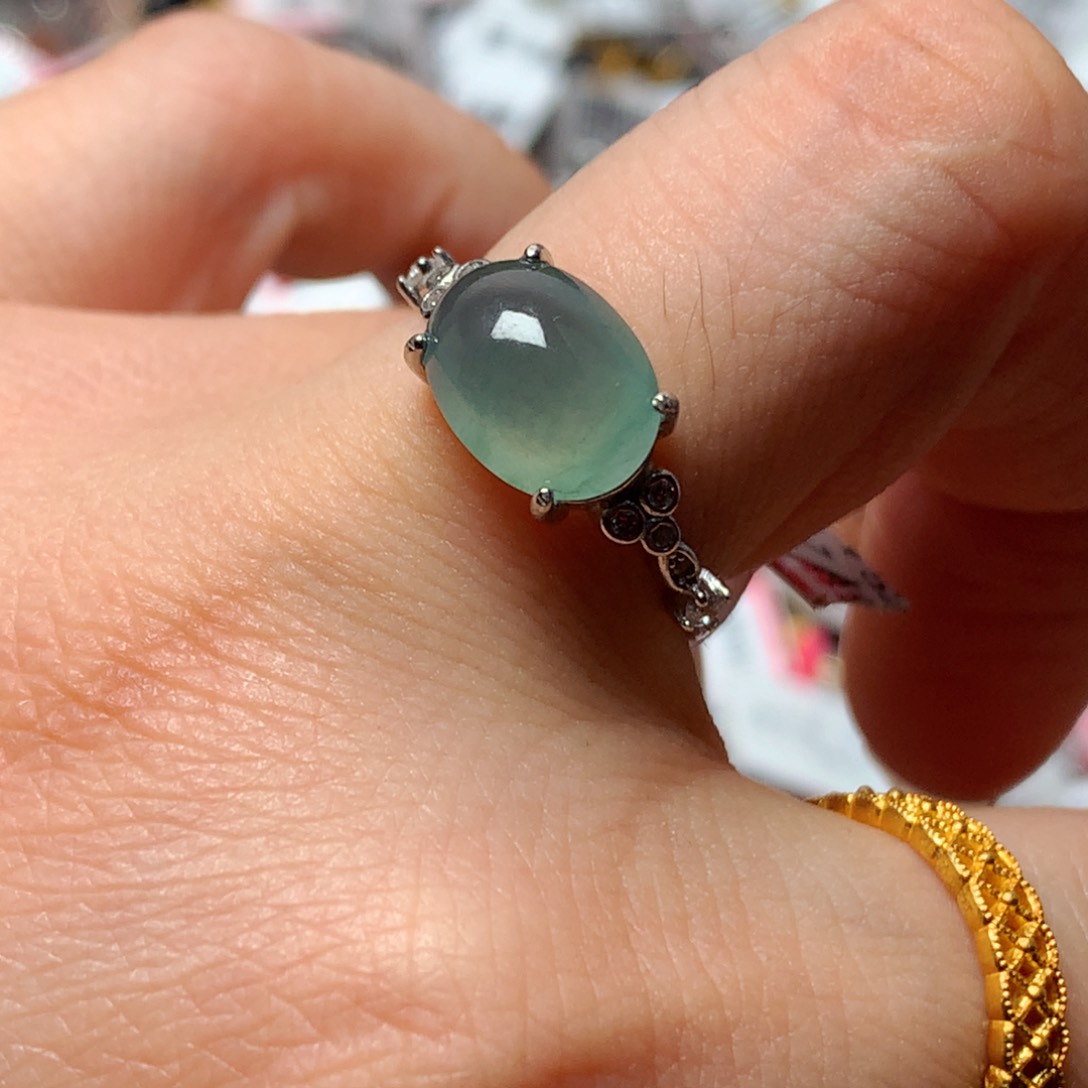 翡翠戒指银S925镶嵌天然翡翠吊坠