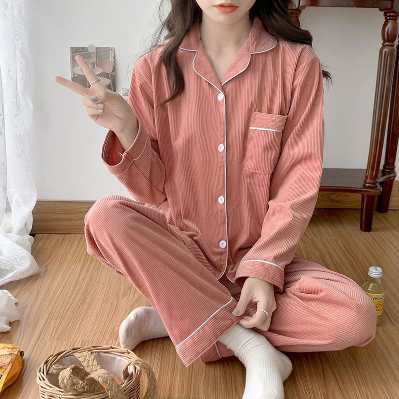 秋冬季睡衣女灯芯绒厚款长袖长裤日系毛绒保暖可外穿家居服套装女