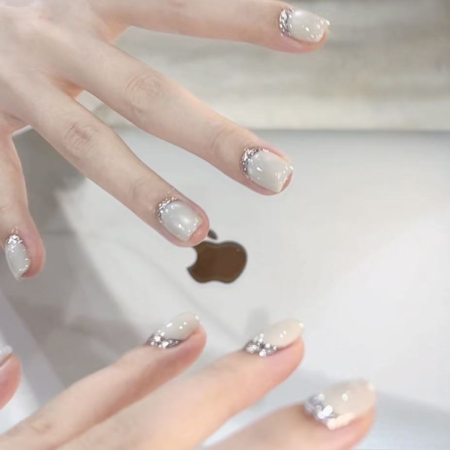 【白色猫眼反法式】野世穿戴甲 猫眼白色反法式珍珠白 纯手工美甲