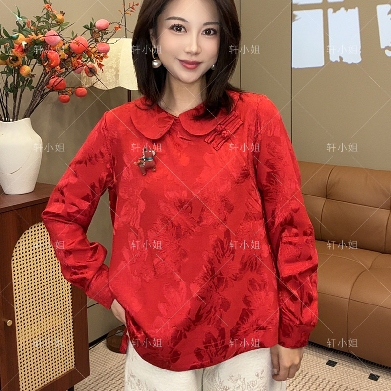【轩小姐】马年翻领设计感复古中式盘扣上衣新中式国风女装6283