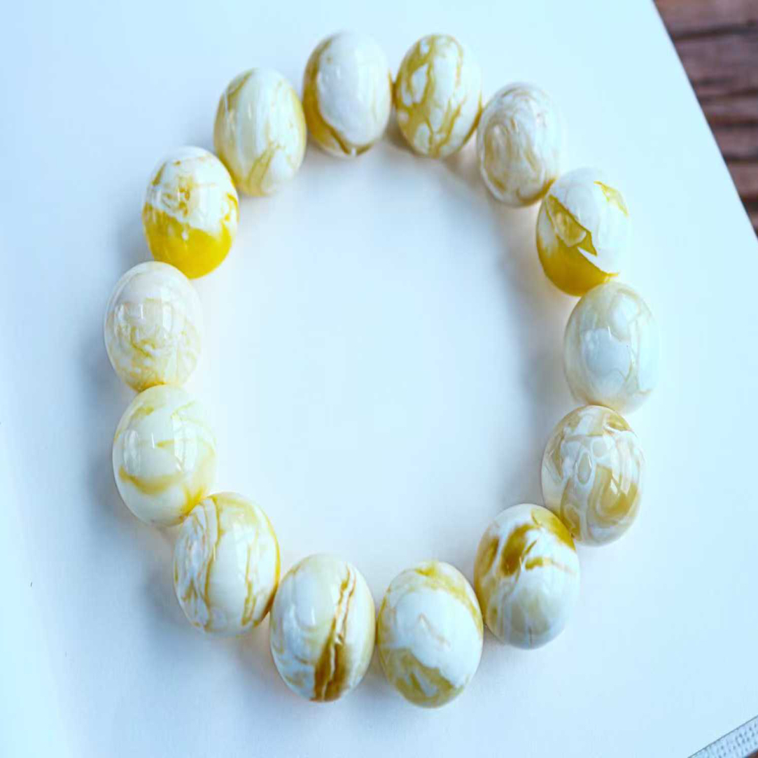 16.2mm俄料瓷白花蜡圆珠手串，瓷釉级正圆 33.31克