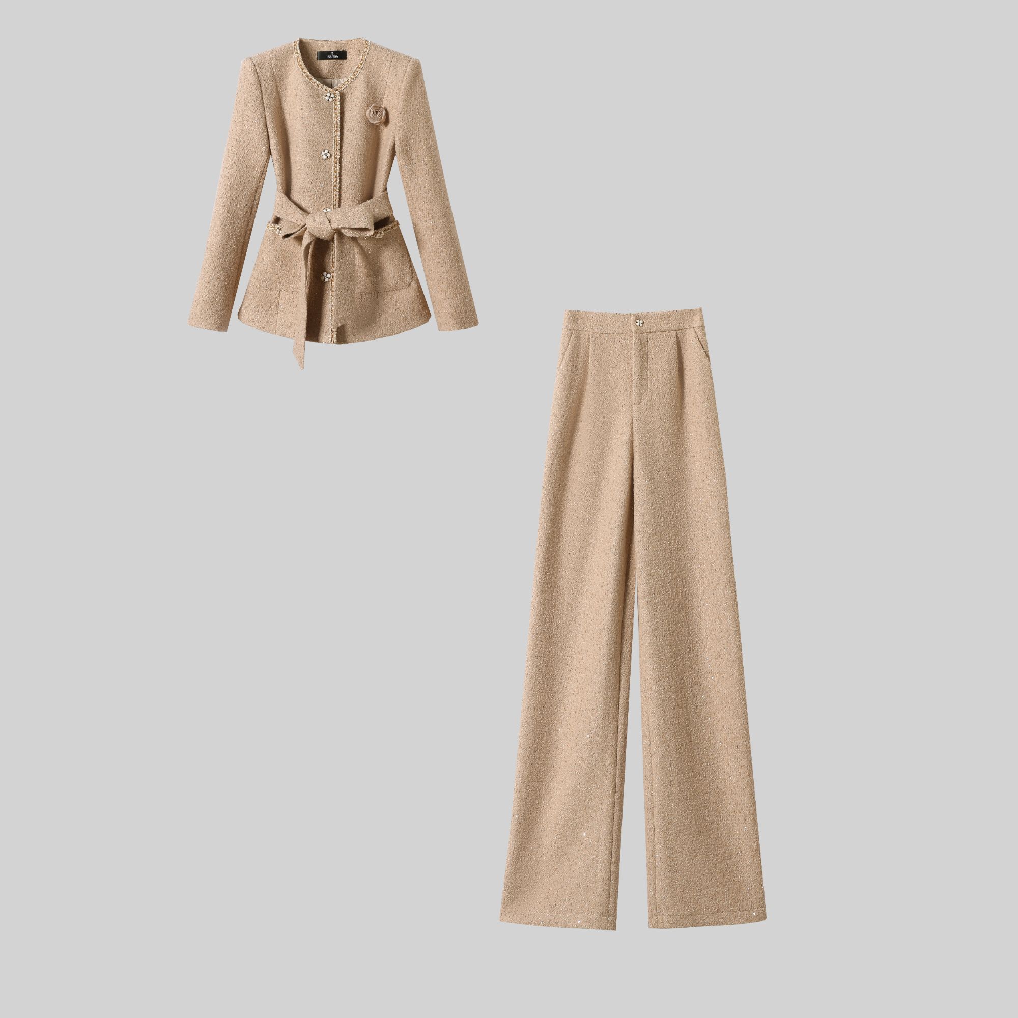 【纪朵研】8155时尚减龄套装女秋冬新款洋气显瘦上衣阔腿裤两件套