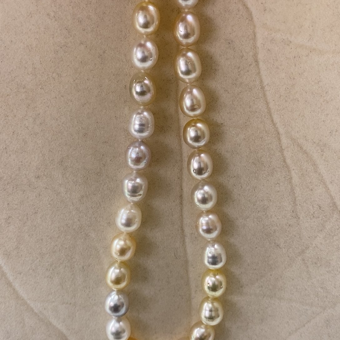 海水珍珠项链银S925镶嵌金珠澳白混彩8-9m m