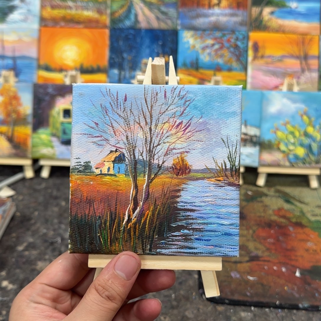 油画10*10cm纯手工油画迷你小油画