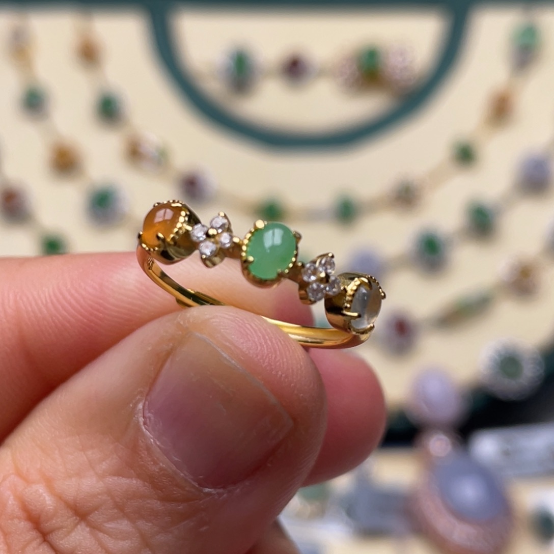 翡翠戒指银S925镶嵌纯天然缅甸翡翠