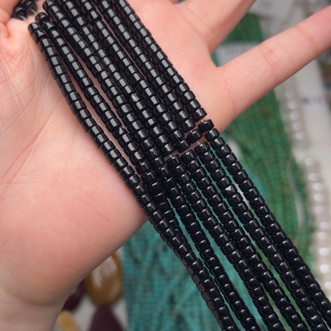 玛瑙/玉髓合金珠宝半成品K501。4.2mm黑曜石直切隔片三条