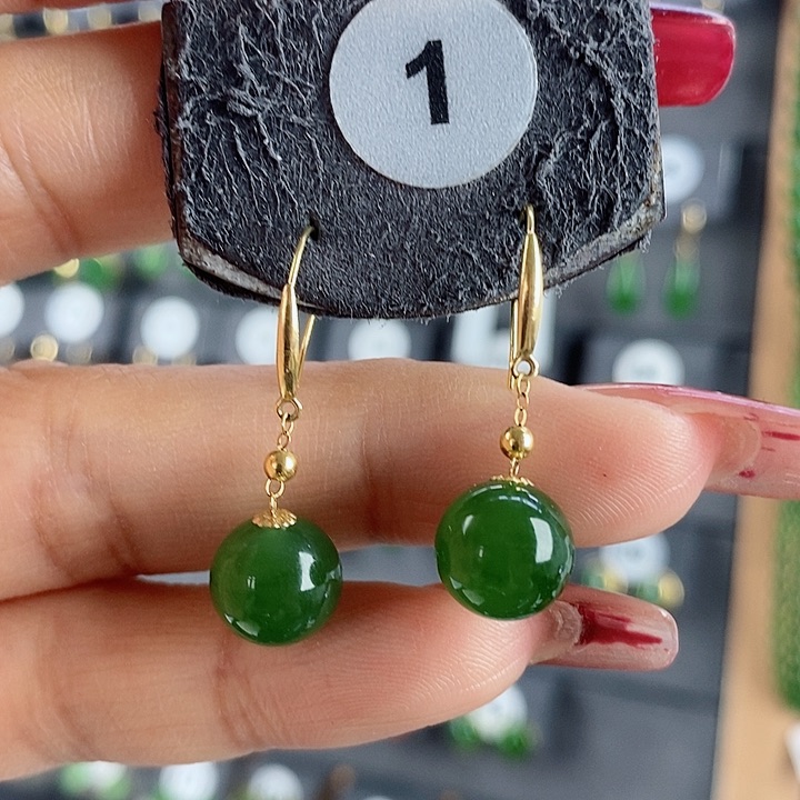 和田玉耳饰18K金镶嵌